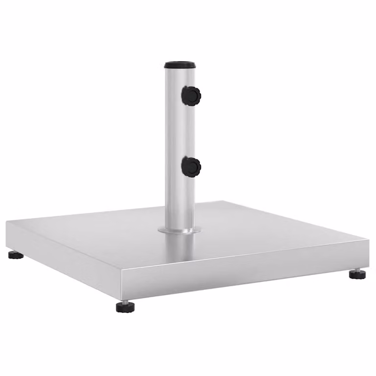 Base per ombrellone vidaXL rotonda in acciaio e cemento, compatibile con pali Ø32/38/48 mm, 49,5 kg, colore argento
