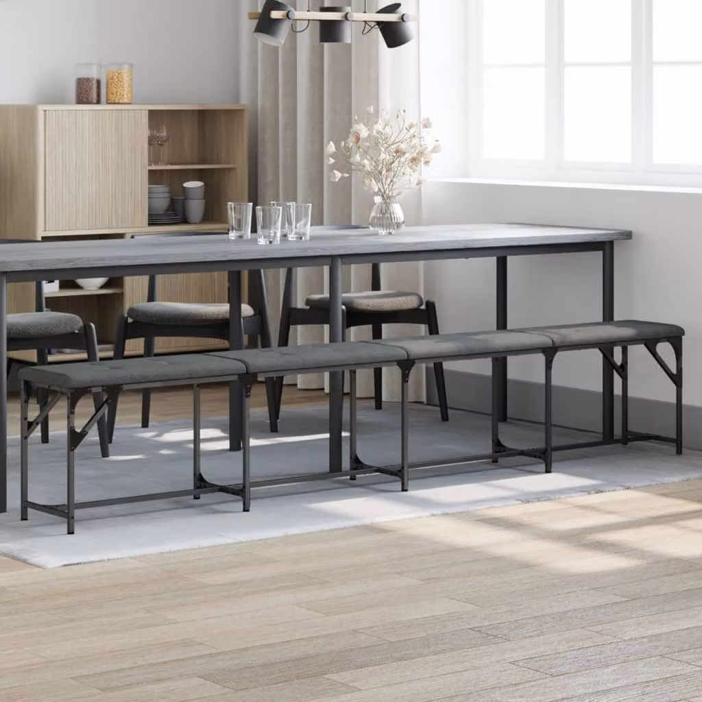 Panca da pranzo moderna vidaXL in tessuto grigio con struttura in metallo, L: 248 cm, P: 32 cm, H: 45 cm