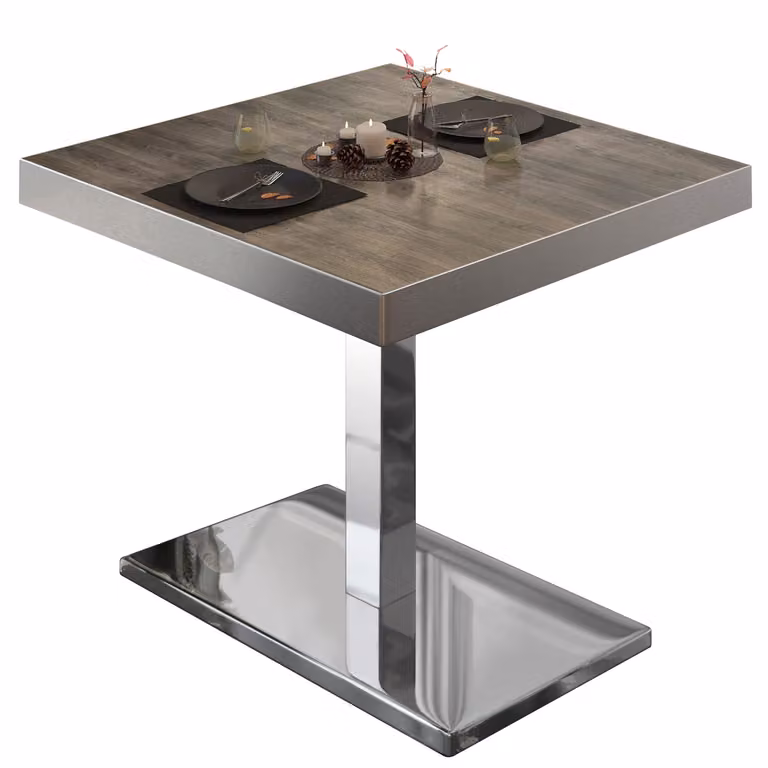 BM | Tavolo da bistrot | L:P:A 80 x 80 x 77 cm | Wengé chiaro / Acciaio inossidabile | Quadrato | Bordo in acciaio inossidabile | Tavolo da bistrot / Tavolo da pranzo