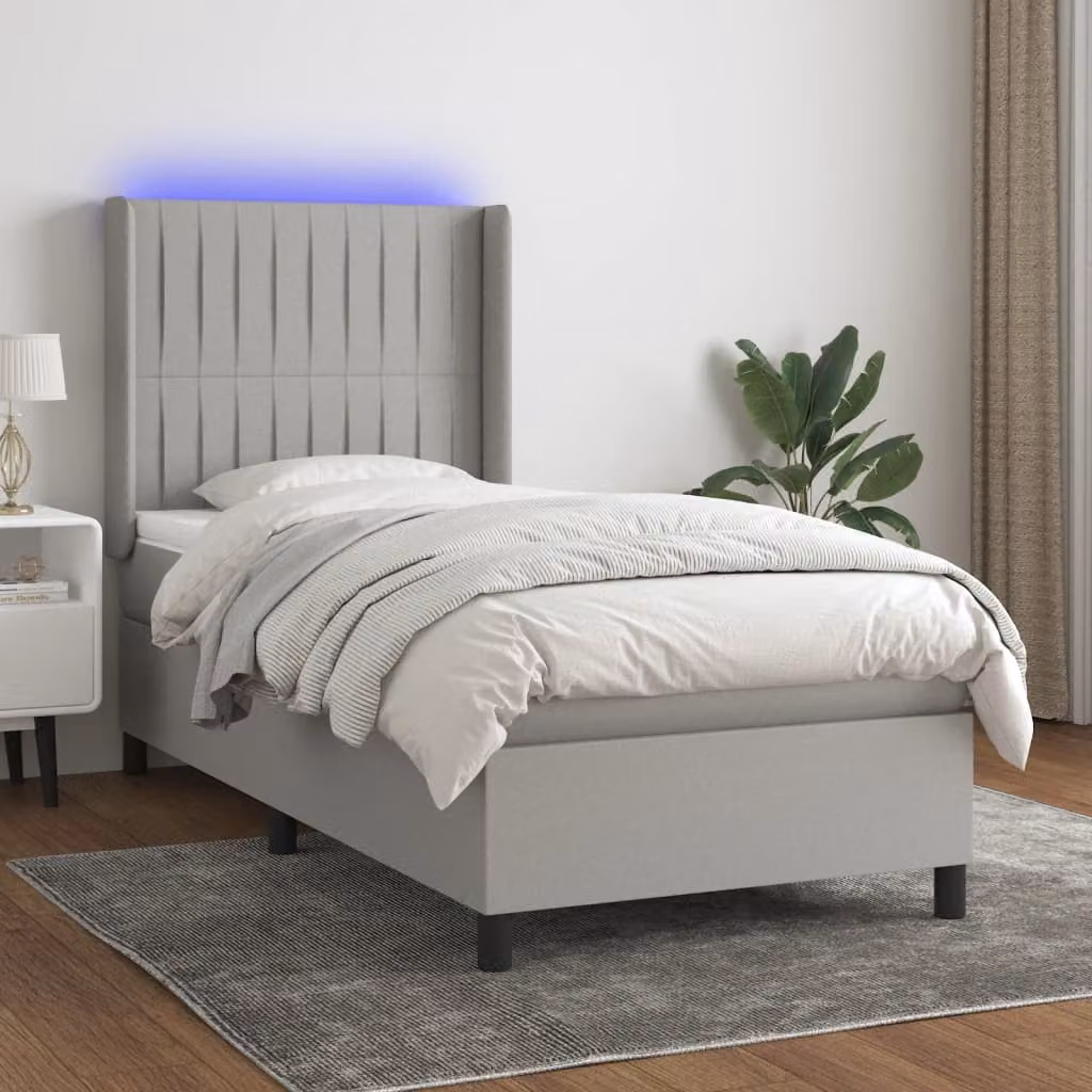 Letto a molle con illuminazione LED e porta USB vidaXL in tessuto grigio e bianco, L/P: 200 x 80 cm – 1