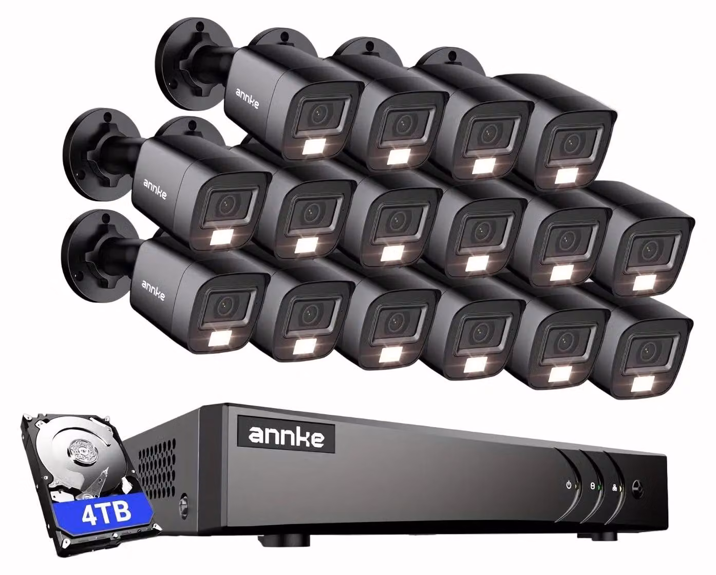Sistema di sicurezza – Kit di telecamere CCTV a 12 canali – Telecamere di sorveglianza 1080p – Rilevamento tramite intelligenza artificiale – 4TB di spazio di archiviazione