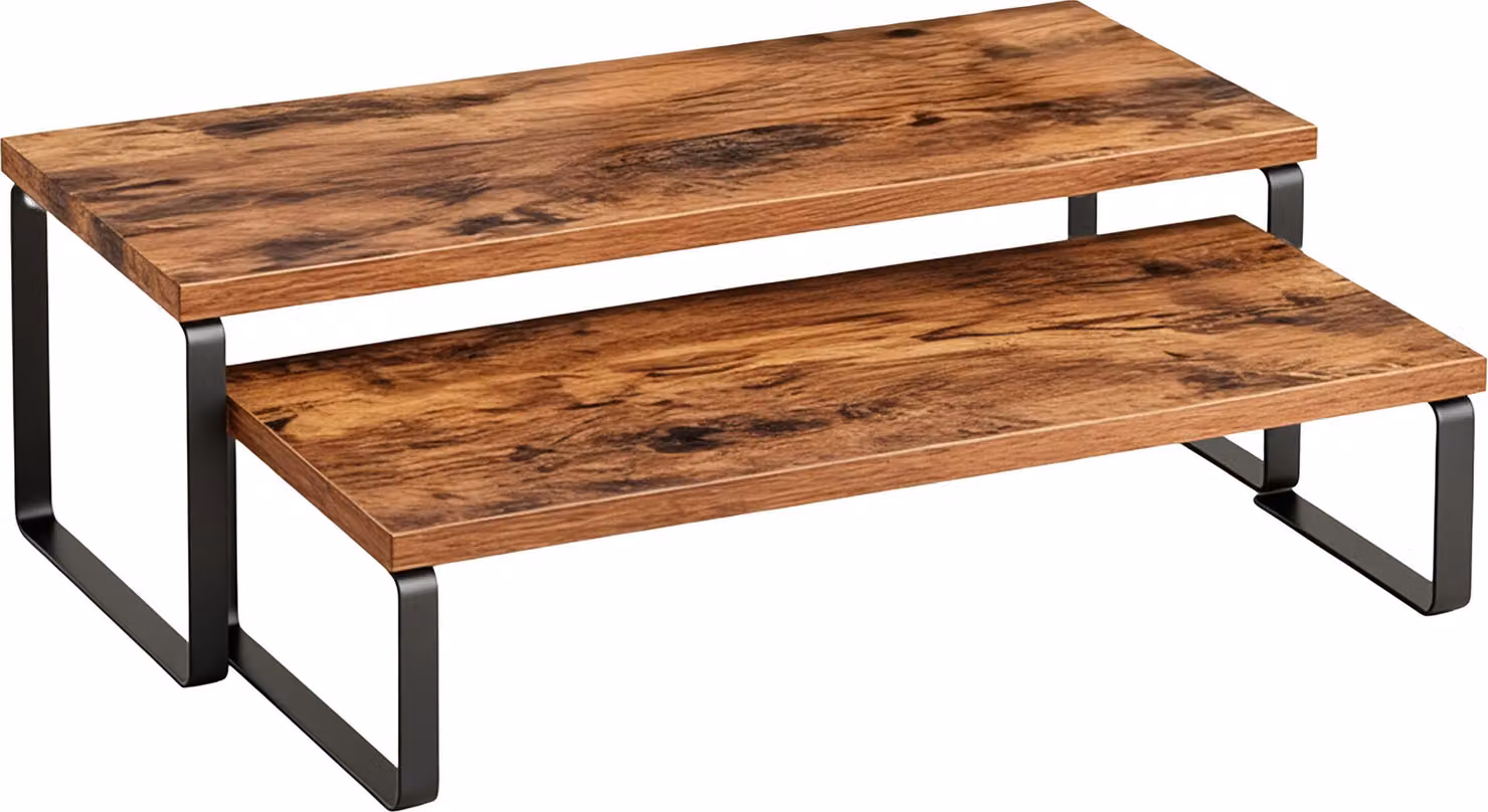 Set di 2 ripiani da tavolo Relaxdays, organizer da cucina per spezie, stoviglie e molto altro, impilabili, design industriale, marrone/nero