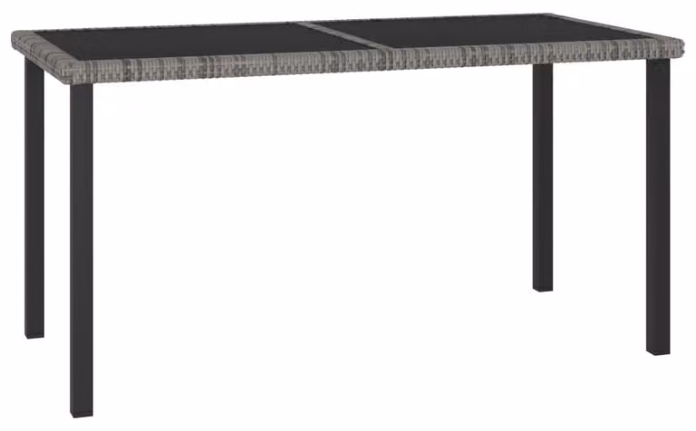 Tavolo da esterno in rattan sintetico con piano in vetro temperato, dimensioni 140 x 70 cm