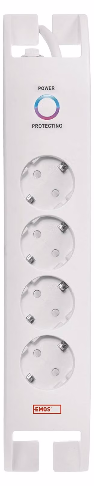 Ciabatta elettrica EMOS a 4 prese con protezione dalle sovratensioni, cavo da 2 m con interruttore e indicatore LED, 900 J, corrente di dispersione 15000 A, P54212