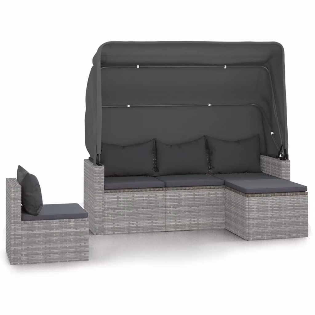 Set Divani da Giardino 4 pz con Cuscini in Polyrattan Grigio