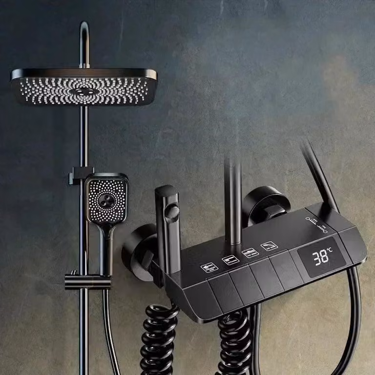 Doucheset – Sistema doccia – Doccia a pioggia – Miscelatore termostatico – Display digitale della temperatura – Rame e acciaio inossidabile