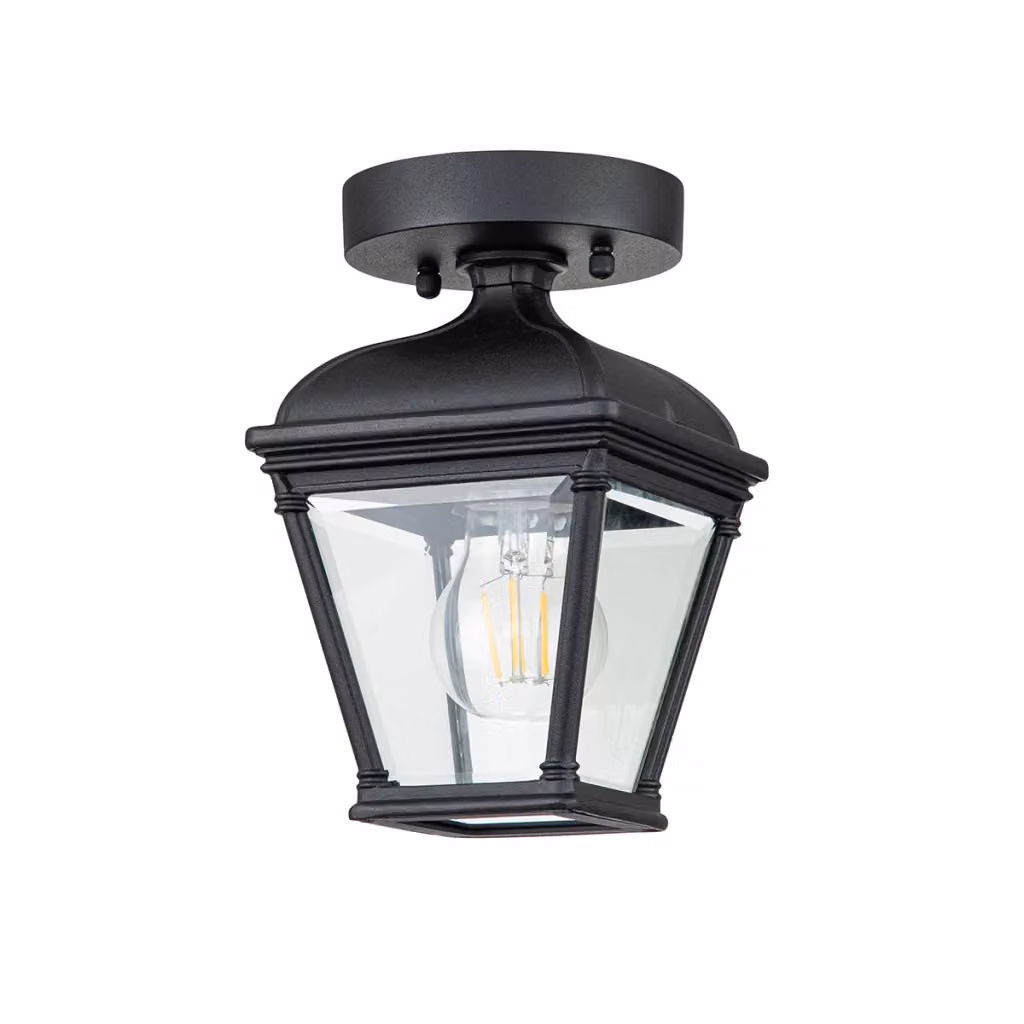 Plafoniera esterna classica Bayview Elstead in metallo e vetro nera con attacco E27 60W – 2