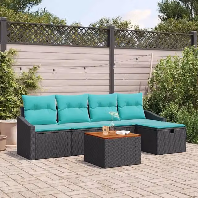Set Divano da Giardino 6 pz Nero polyrattan 3359564
