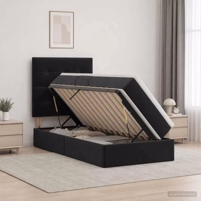 Letto con contenitore e materasso vidaXL in velluto nero L: 100 cm, P: 200 cm, H: 128 cm, 204 cm – 1