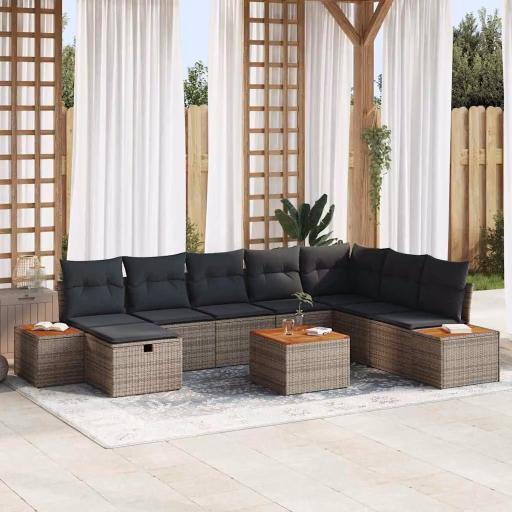 Maison Exclusive - Set da giardino composto da 9 pezzi, divano, colore grigio, realizzato in rattan sintetico