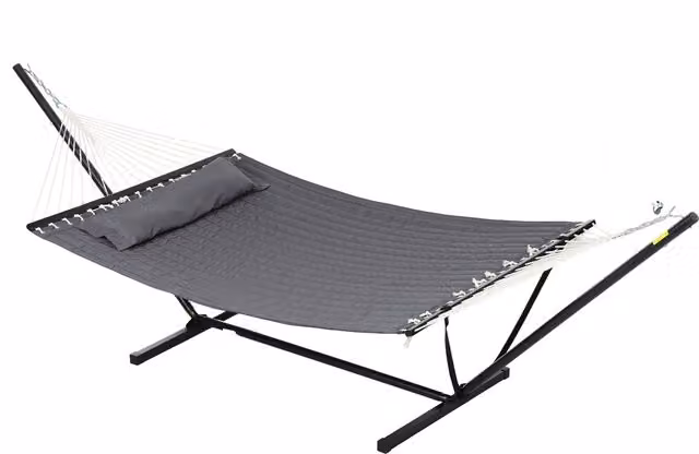Outsunny Amaca da Giardino Portatile con Cuscini, in Cotone, Poliestere e Acciaio, L/P/H: 368 x 93 x 110 cm, Grigio Scuro – 1