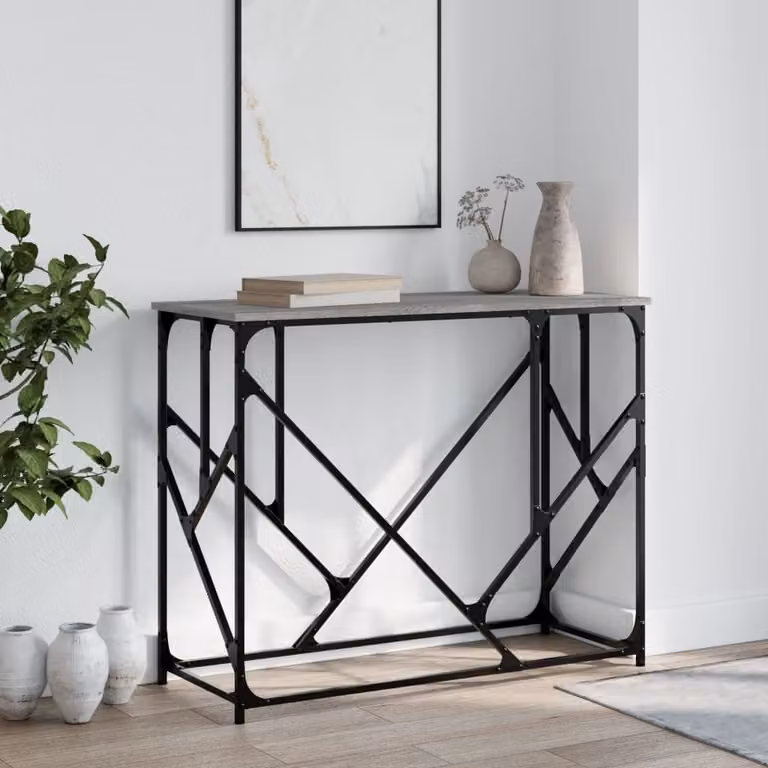 vidaXL Tavolo Consolle in Legno e Metallo Grigio, L 100 x P 40 x H 80 cm