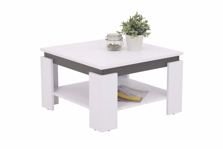 Tavolino da salotto Tim III - quadrato - decoro bianco - struttura a quattro gambe antracite con ripiano - rivestimento melaminico - dimensioni 68x68cm