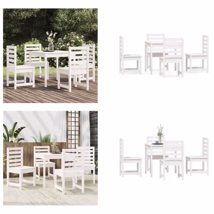 vidaXL Set da pranzo da giardino 5 pezzi in pino massiccio bianco - Set da pranzo da giardino - Set da pranzo da giardino - Set da pranzo da esterno