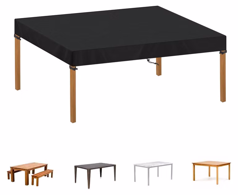Copertura per tavolo da giardino, dimensioni 140x90x15 cm, colore nero, tessuto Oxford 420D, impermeabile e resistente ai raggi UV
