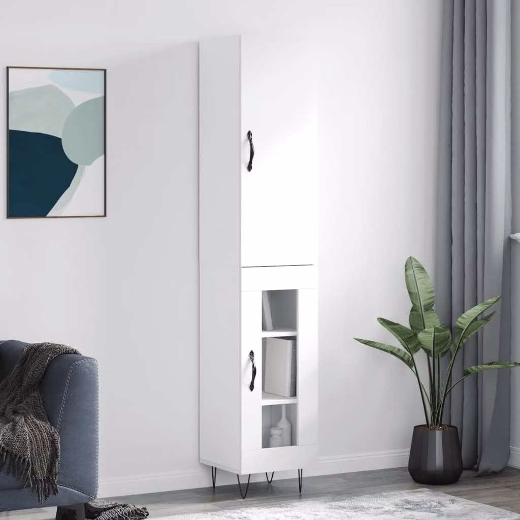vidaXL Credenza Moderna Bianca con Ante in Vetro e Ripiani Interni L: 34,5 cm, P: 34 cm, H: 180 cm