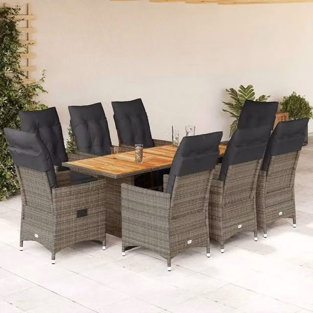 Set Bistrò da Giardino vidaXL in Polyrattan e Legno di Acacia Grigio 9 Pezzi