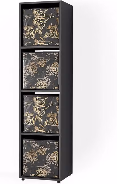 Scaffale Ludus Vicco Nero Opaco con 2 Scatole Pieghevoli H: 142.5 cm, L: 36.2 cm, P: 33.0 cm