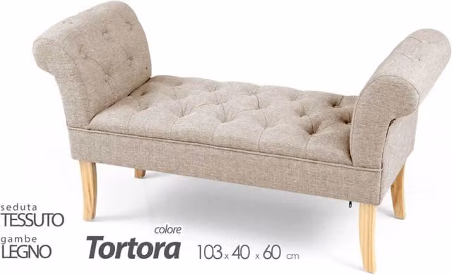 Panca Iperbriko in tessuto beige con poggioli e struttura in legno L: 103 cm, P: 40 cm, H: 60 cm