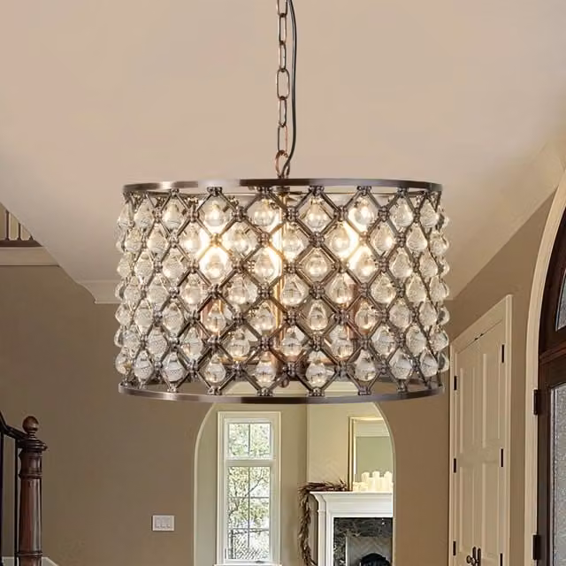 Lampadario a sospensione SEARCHLIGHT in metallo e vetro rame e argento con 3 luci E14, Diametro: 38 cm – 1