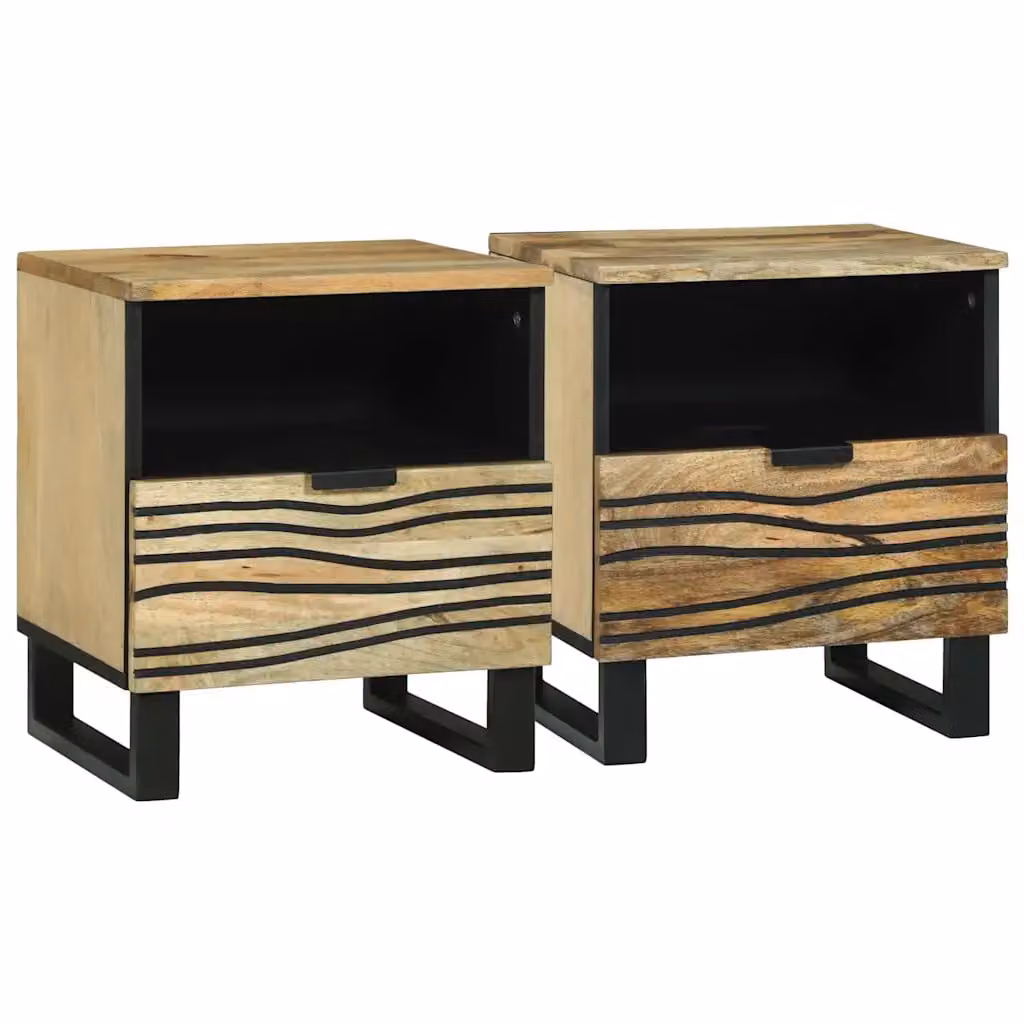 Set di 2 Armadi da Notte vidaXL in Legno di Acacia e Mango, Colore Marrone Naturale, L 40 cm x P 33 cm x H 46 cm