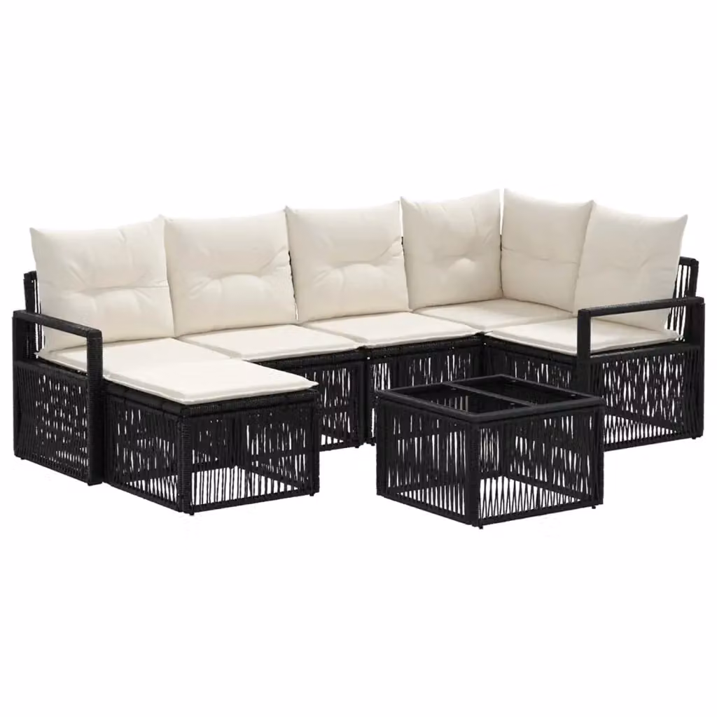 Set Divano da Giardino 7 Pezzi vidaXL in Polyrattan Nero con Cuscini e Tavolino – 2