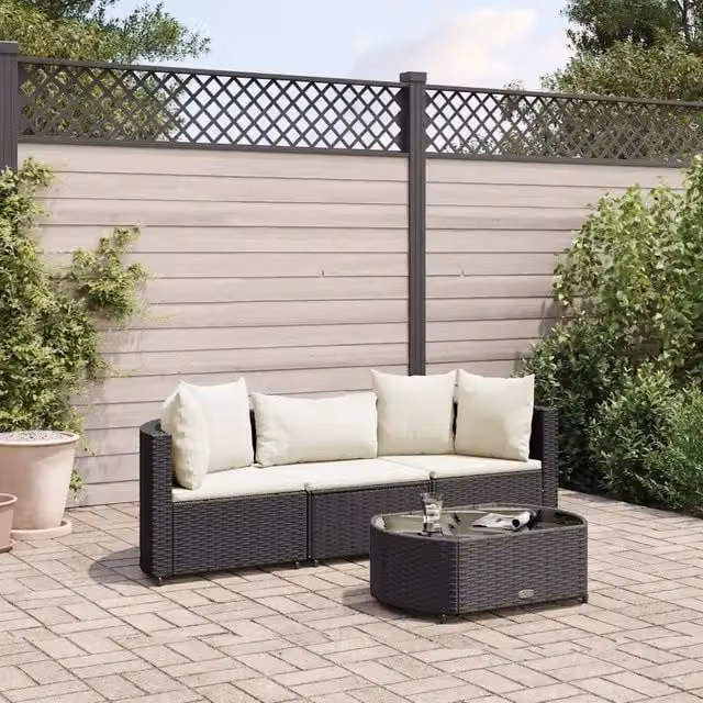 Set Divani da Giardino 4 pz con Cuscini Nero in Polyrattan 3308360