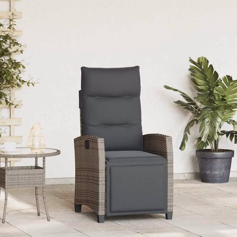 vidaXL Set da Giardino con Sedia Reclinabile e Tavolino in Polyrattan Grigio e Metallo