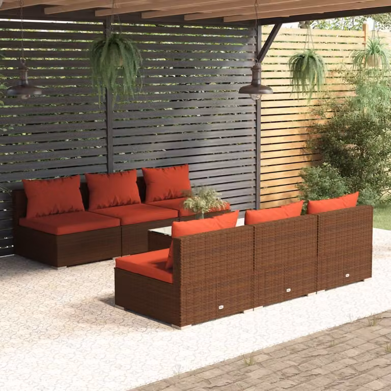 Maison Exclusive - Set da giardino da 7 pezzi con cuscini in polyrattan marrone