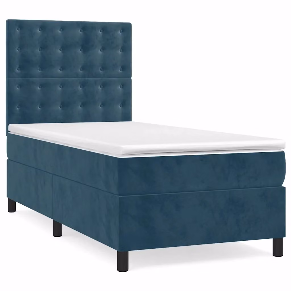 Letto Ibrido con Giroletto a Molle e Materasso vidaXL in Velluto Blu e Bianco L/P/H: 90 x 190 x 128 cm – 2