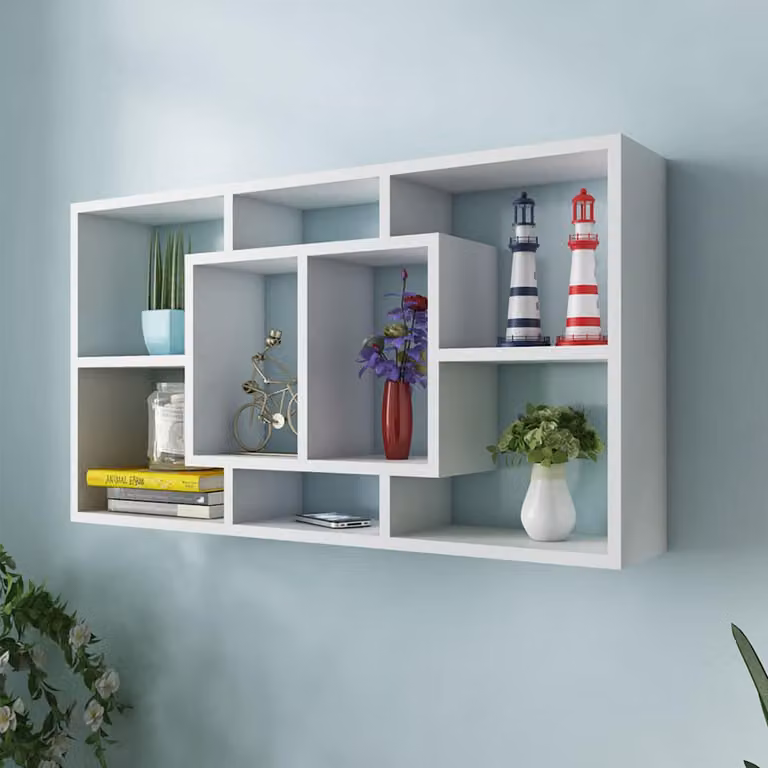 vidaXL Espositore da Parete Galleggiante a 8 Scomparti Bianco Moderno