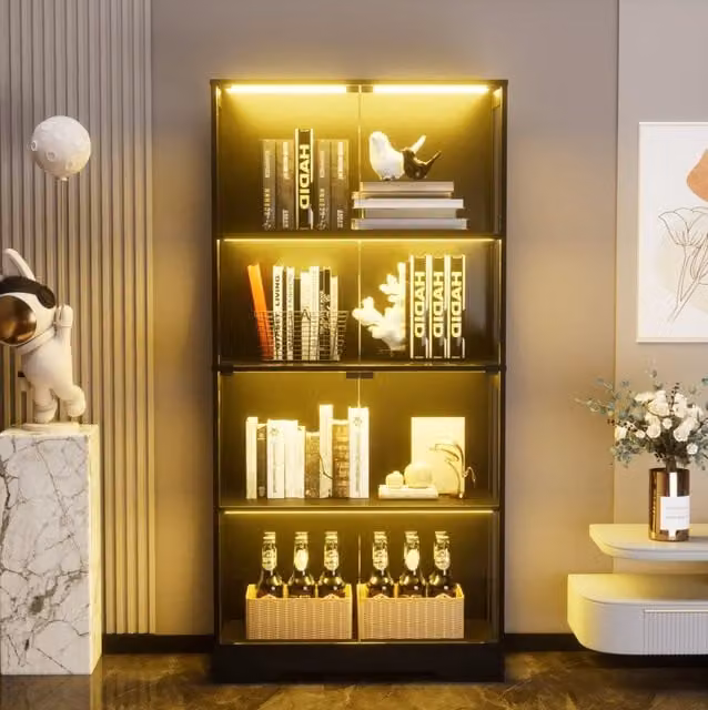 Vetrina 80x35x165 cm con LED a 3 colori e sensore di movimento in MDF e vetro nera