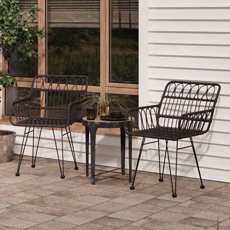 Set di 2 sedie da giardino con braccioli vidaXL in rattan PE nero L: 56 cm, P: 64 cm, H: 80 cm