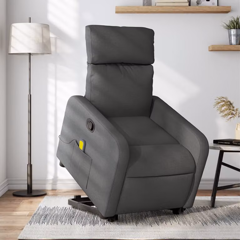 vidaXL Poltrona Alzapersona Reclinabile con Massaggio e Assistenza Elettrica, Grigio, Tessuto