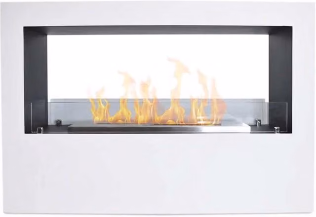 Giotto - Camino a bioetanolo da terra per interno ed esterno 100x30xH70 cm, colore bianco