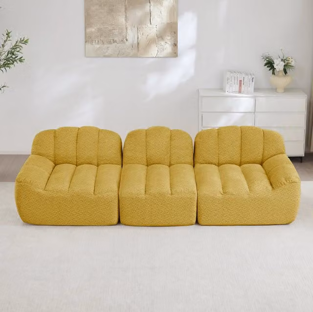 Divano angolare modulare senza montaggio; schiuma 32D; fleece granulare; giallo