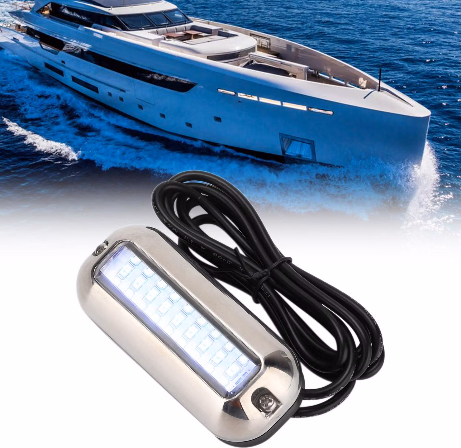 Luce subacquea blu 27LED 74LM Luce di poppa luminosa IP68 Custodia impermeabile in acciaio inox per barche marine