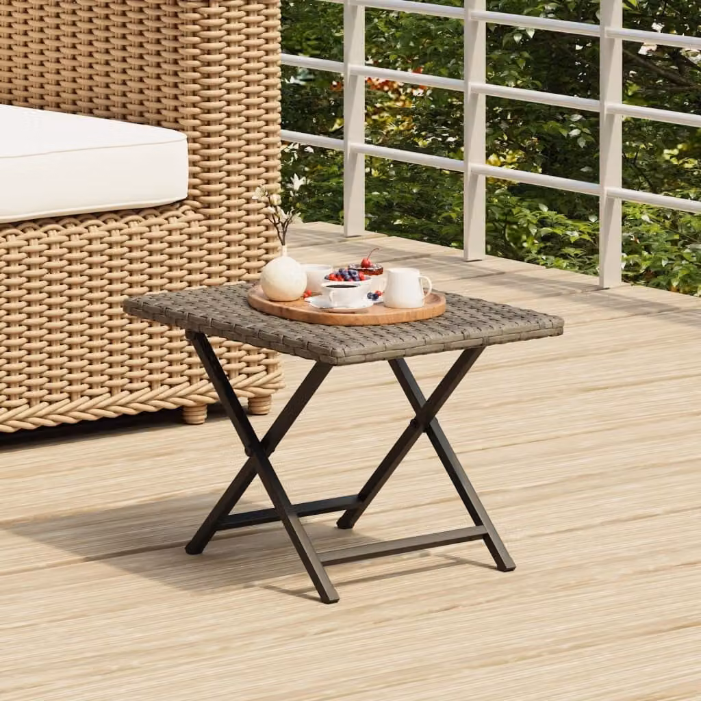 The Living Store Tavolo pieghevole grigio 45x35x32 cm Poly Rattan