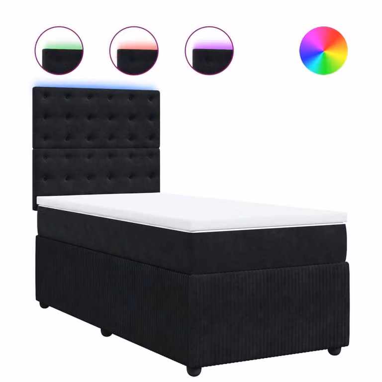 Giroletto a Molle con Materasso Nero 90x190 cm in Velluto