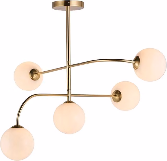 Plafoniera Otto Endon ottone satinato 5 sfere opali G9