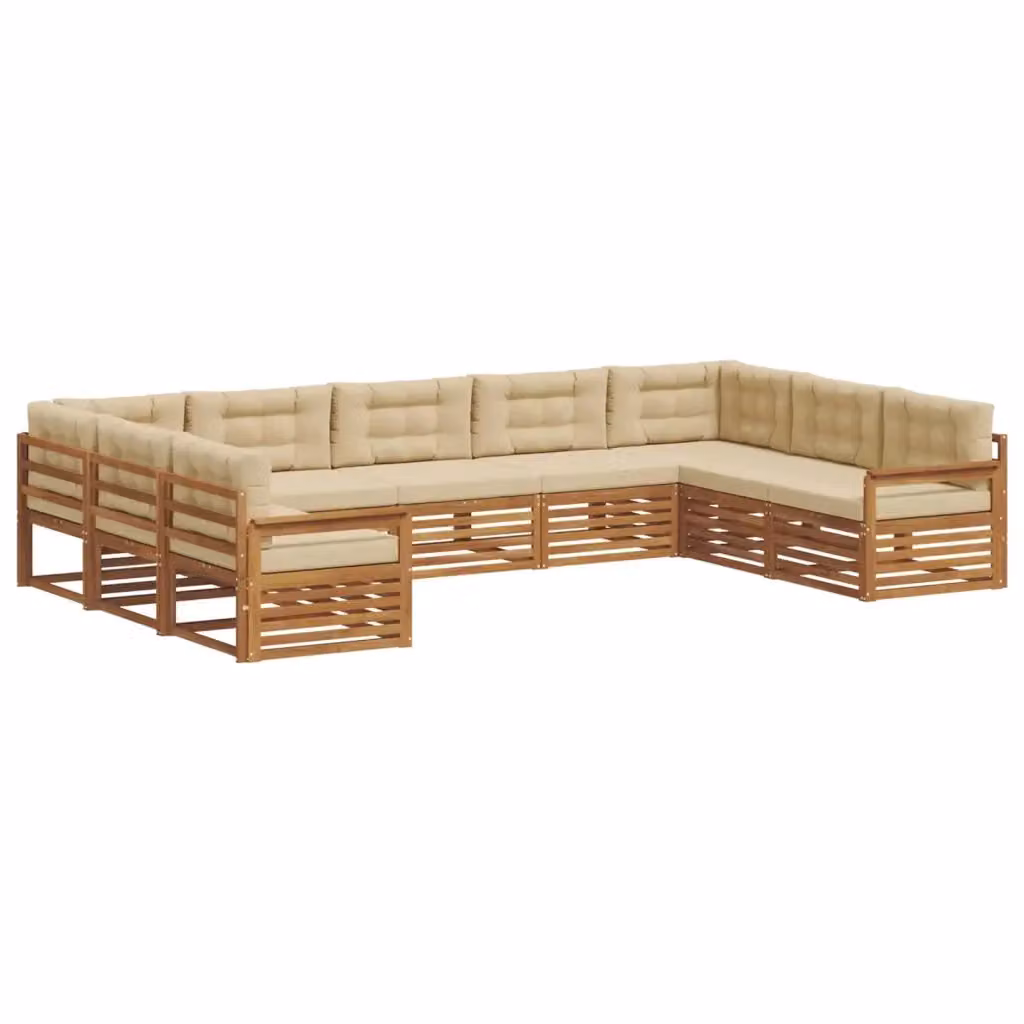 Set di divani da esterno vidaXL a forma di L in legno di acacia con cuscini beige e naturale, 9 pezzi – 2