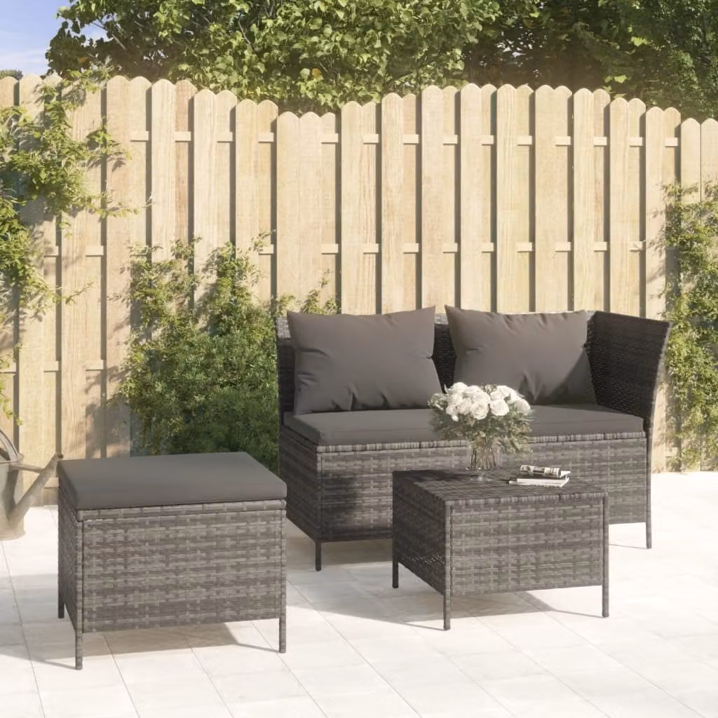 Maison Exclusive - Set da giardino 3 pezzi con cuscini grigio in polyrattan