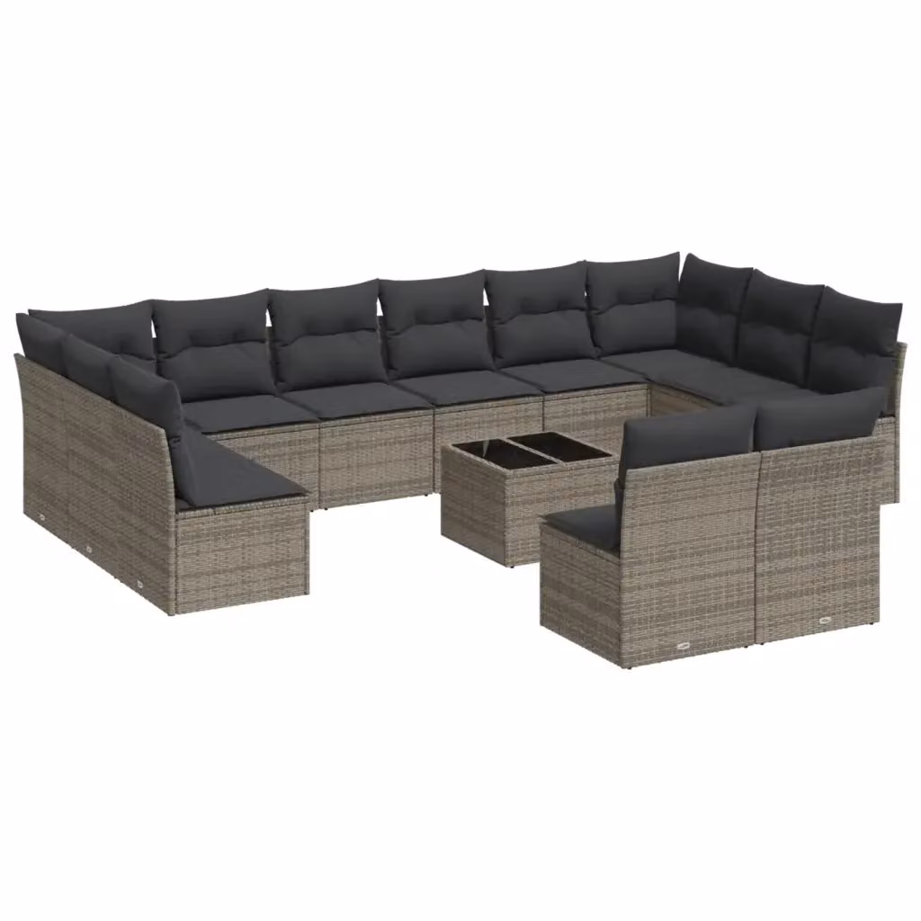Set di divani da giardino VIDAXL in polyrattan grigio con cuscini, design moderno a forma di U per 13 persone – 2