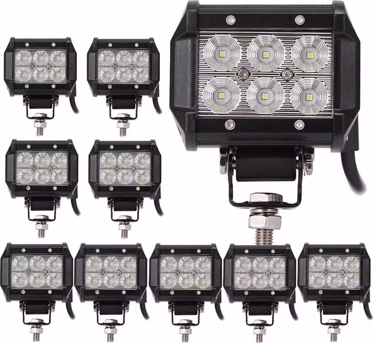 Greenmigo 10X 18W LED 1800LM 6000K 12V 24V Luce da lavoro Fuoristrada Proiettore riflettore IP67 Proiettore da lavoro