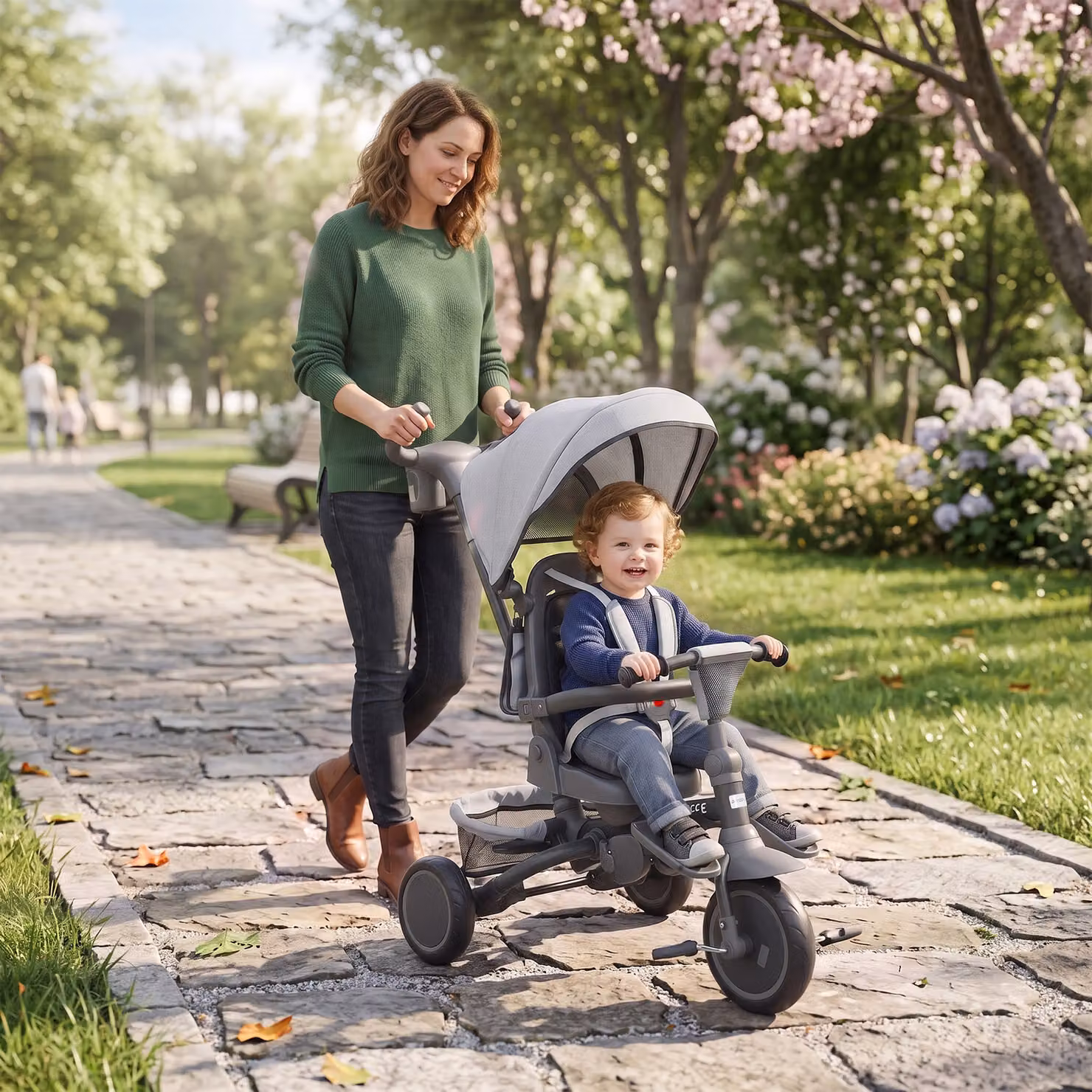 AIYAPLAY Triciclo 6 in 1 per Bambini con Maniglione di Spinta e Sedile Girevole, Pieghevole, Grigio, L: 111.5 cm, P: 52 cm, H: 98 cm – 2