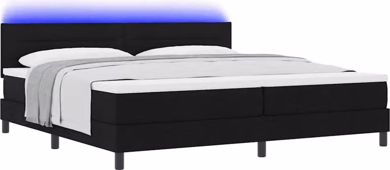 Letto a molle con materasso con led Nero 200 x 200 cm Tessuto