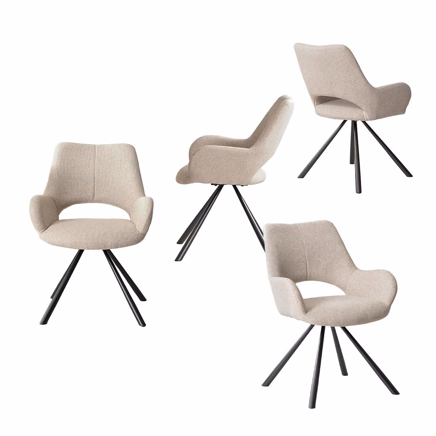 Meubles Cosy - Set di 4 sedie da pranzo in stile scandinavo con braccioli in tessuto beige - BETH