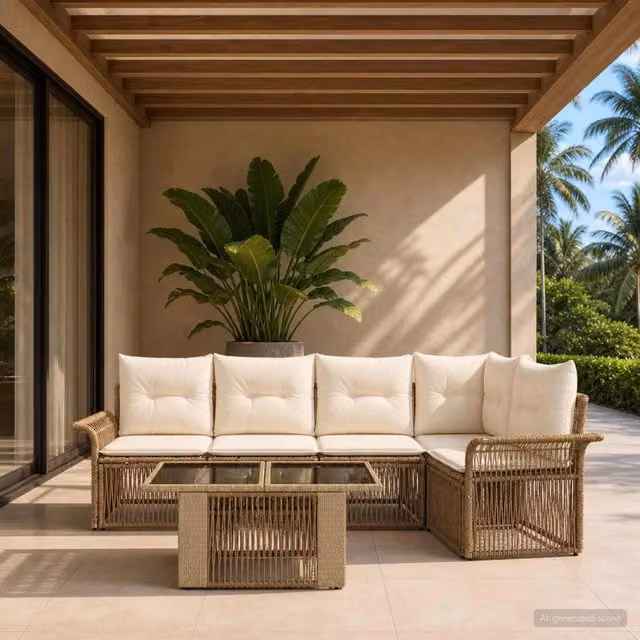 Set Divano da Giardino 6 pz Beige e Bianco Crema polyrattan 3436638