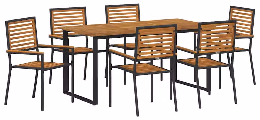 Set da Pranzo per Giardino 7 pcs Nero Legno di Acacia Massello