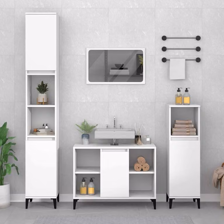 Mobile Lavabo Bianco vidaXL in Legno Multistrato con Ante a Battente L: 80 cm, P: 33 cm, H: 60 cm
